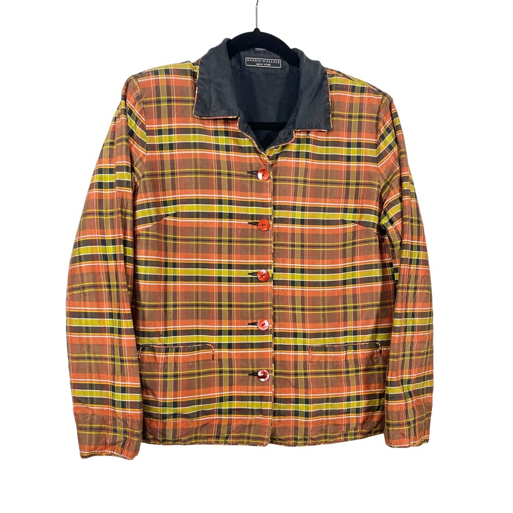 Harris Wallace New York Reversible Silk Plaid Women Jacket Blazer Size 6